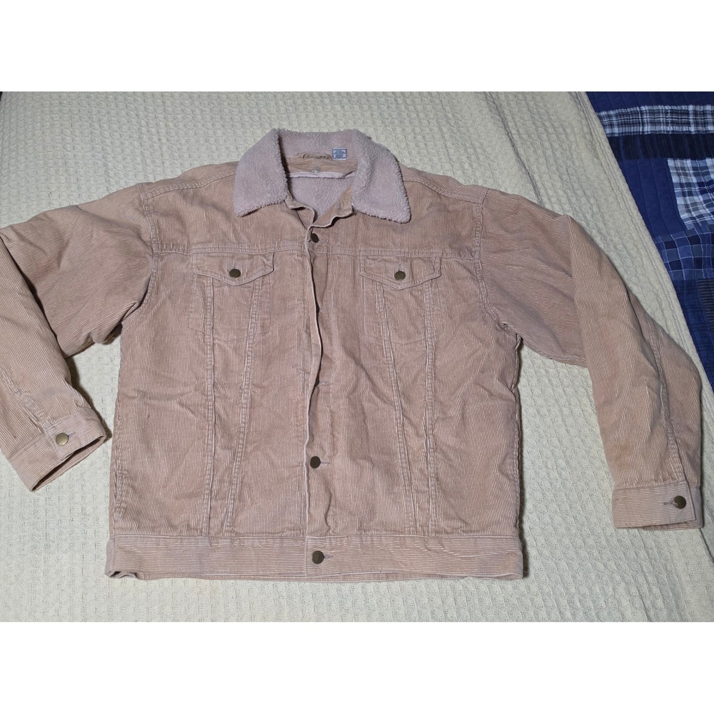 Vintage 90s David Lapine Corduroy Sherpa Trucker Jacket Pink Beige RN 101113